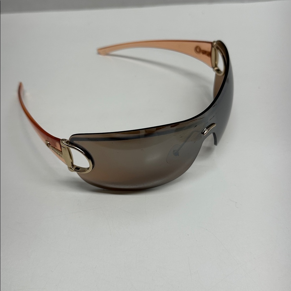 Gucci Strass Horsebit Sunglasses‎ Shield Tinted Glasses Vintage Y2K 2000s Orange - Picture 3 of 11